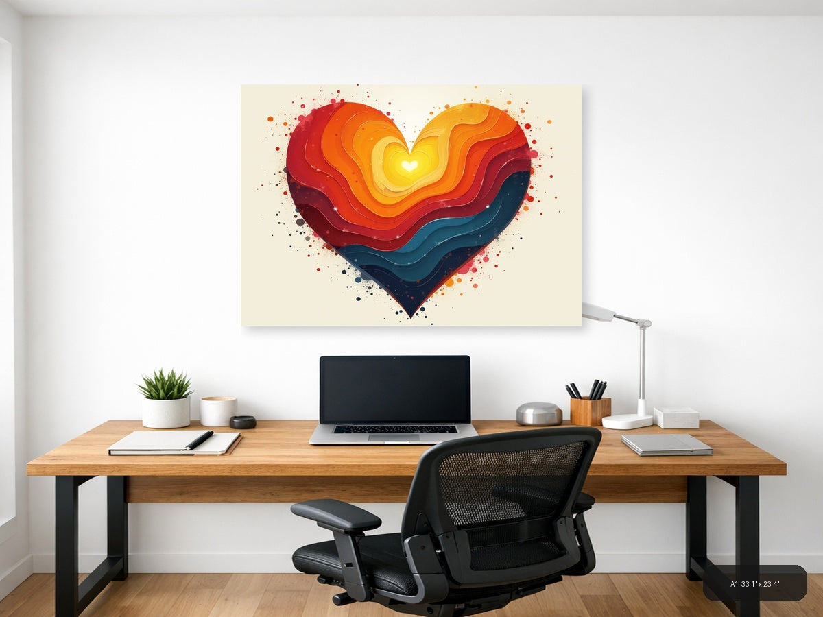 Layered Heart with Glowing Center | Abstract Rainbow Wall Art — A1 (Office)
