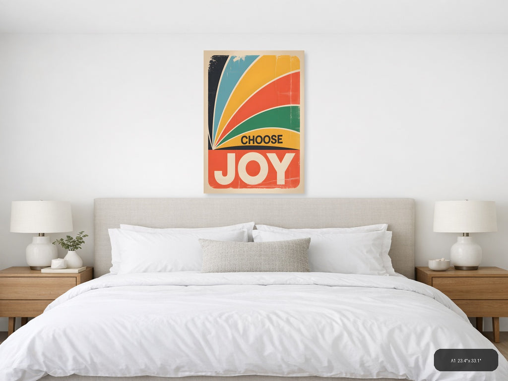 Choose Joy Vintage Retro Rainbow Burst Wall Art — A1 / Bedroom