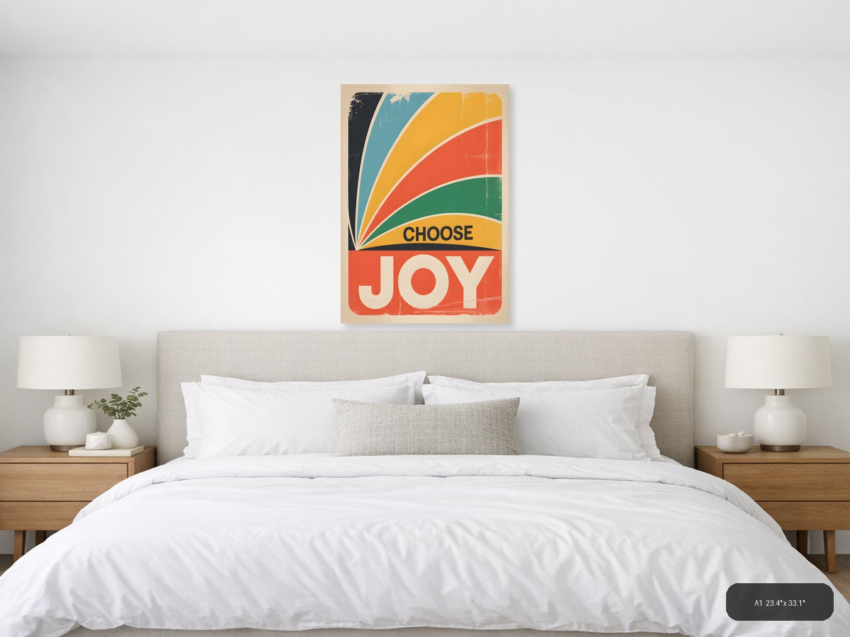 Choose Joy Vintage Retro Rainbow Burst Wall Art — A1 / Bedroom