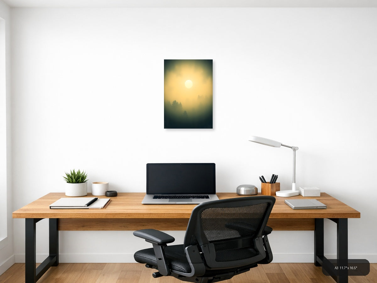 Misty Forest Sunrise with Sun - Vintage Wall Art — A3 / Office