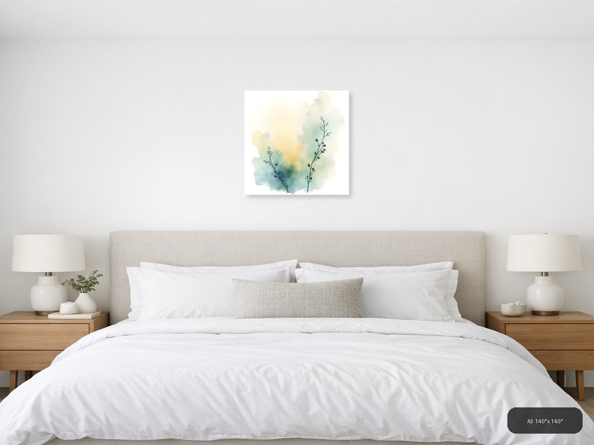 Minimalist Botanical Watercolor Wall Art — A3 / Bedroom