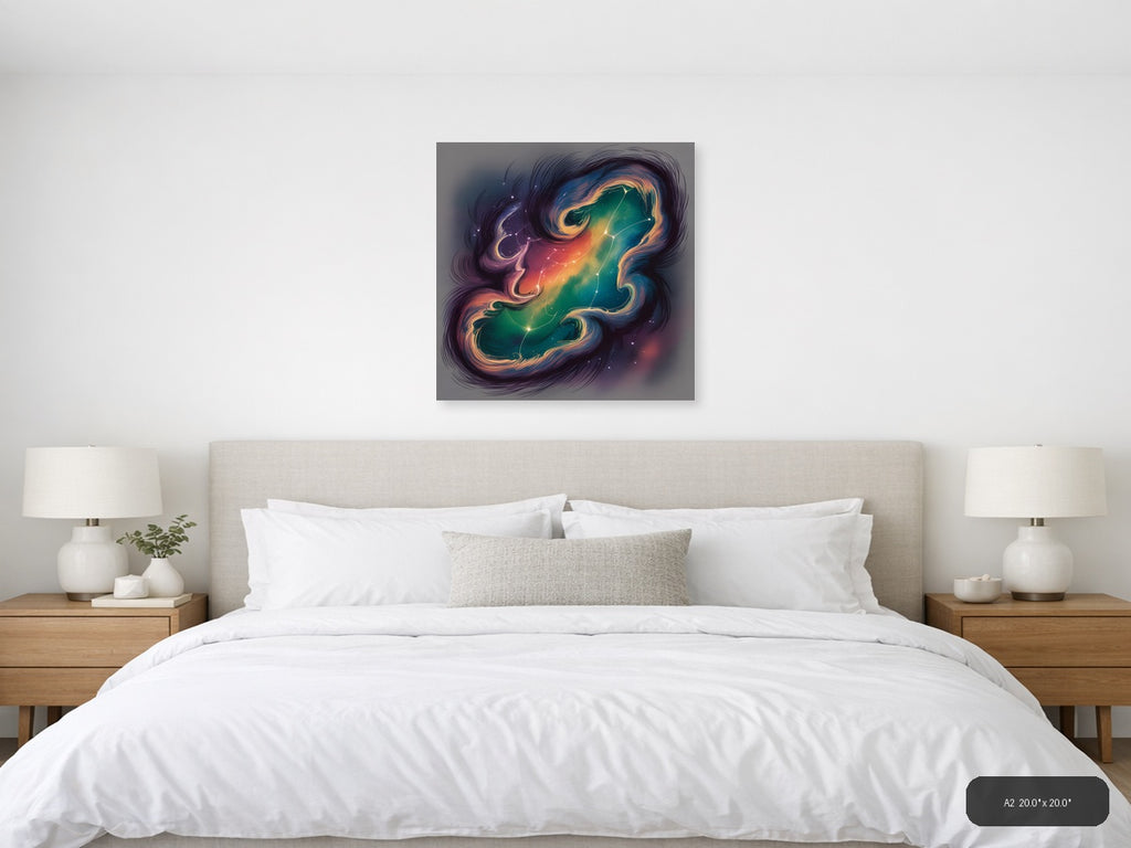 Cosmic Zodiac Gemini Neon Line Art Wall Art — A2 / Bedroom