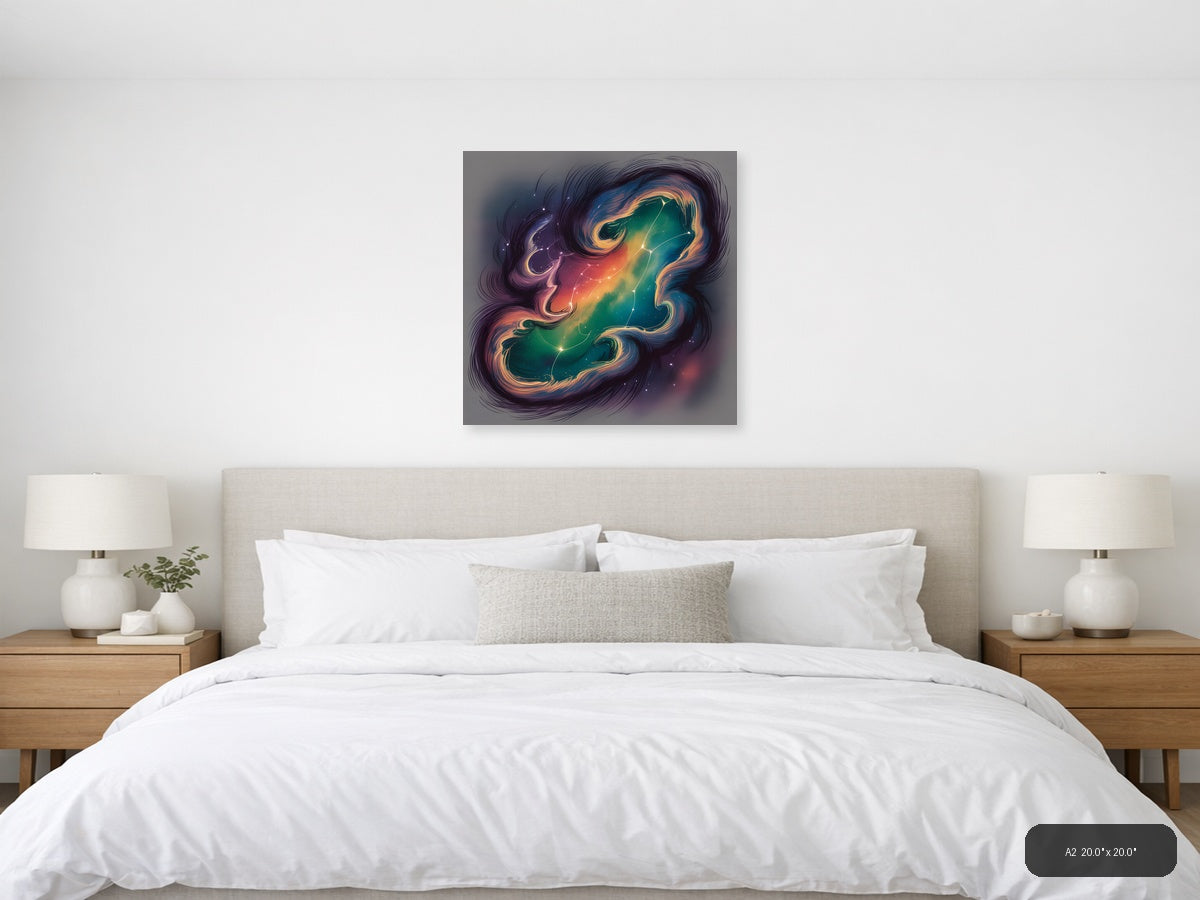 Cosmic Zodiac Gemini Neon Line Art Wall Art — A2 / Bedroom