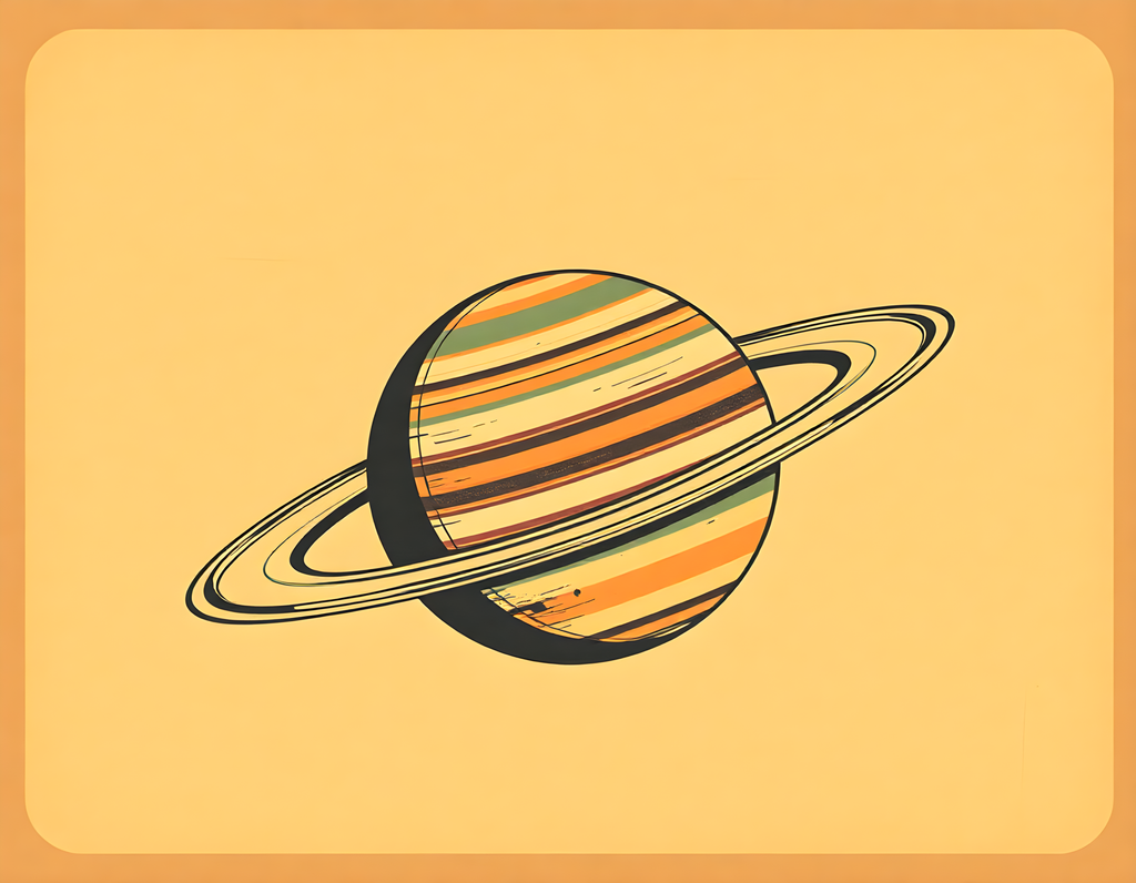Vintage Saturn Planet with Rings Illustration Wall Art