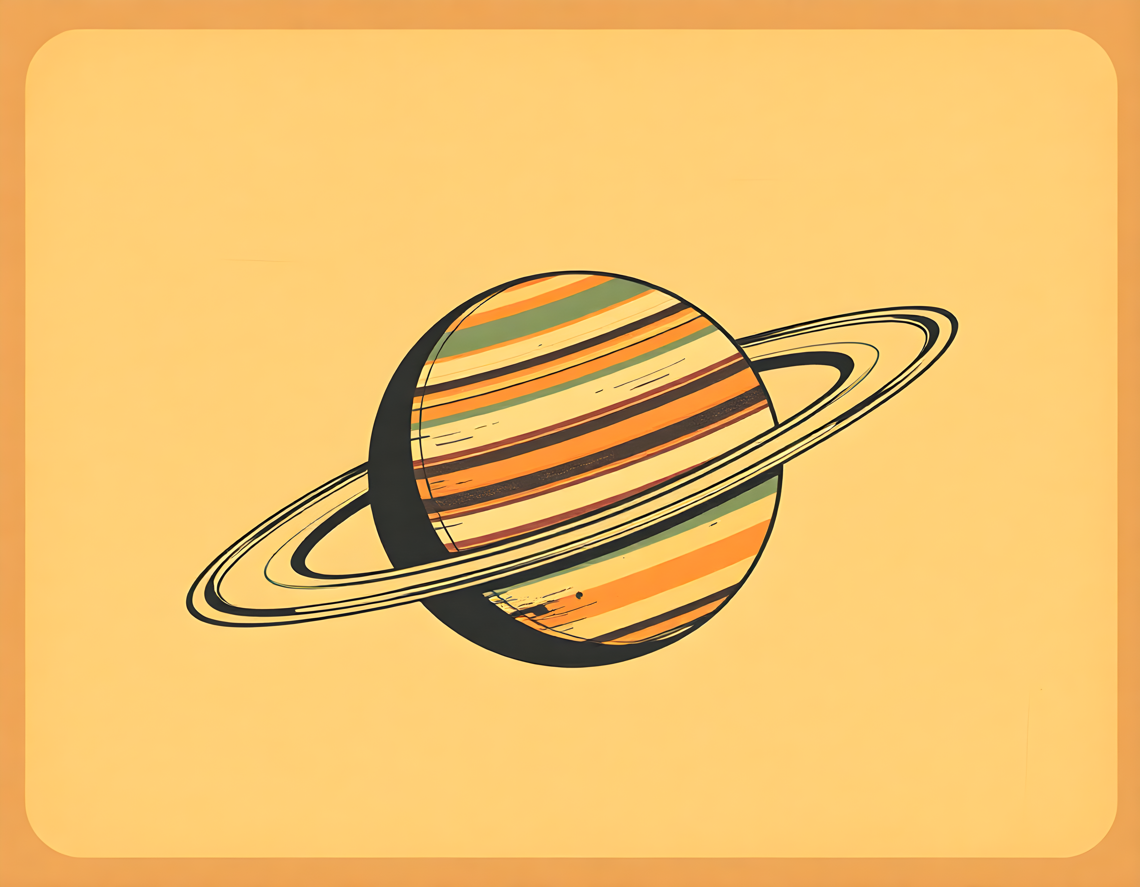 Vintage Saturn Planet with Rings Illustration Wall Art