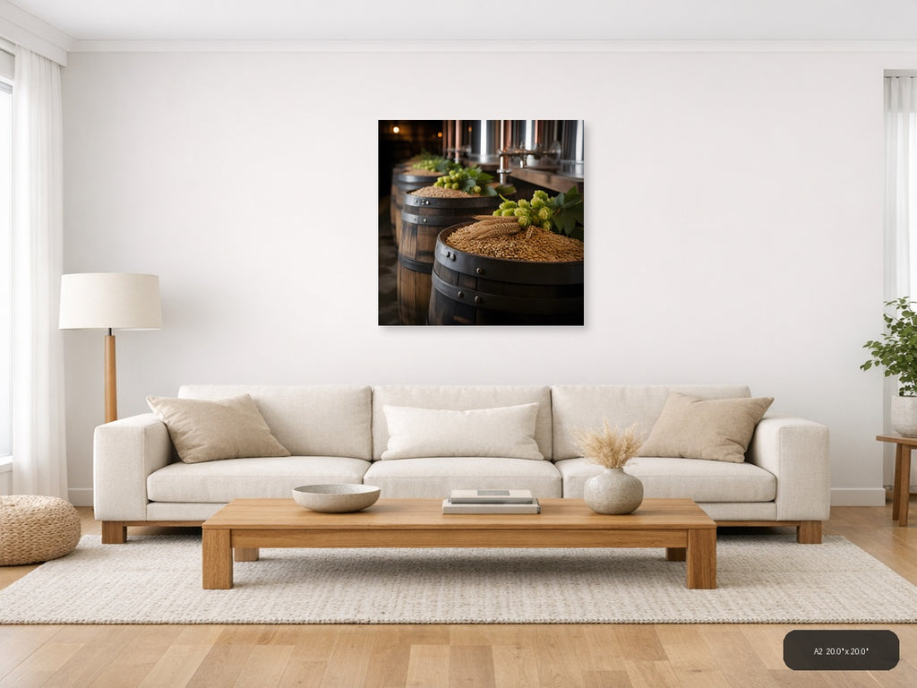 Brewery Barrels with Hops and Grain Photography Wall Art — A2 / Living Room