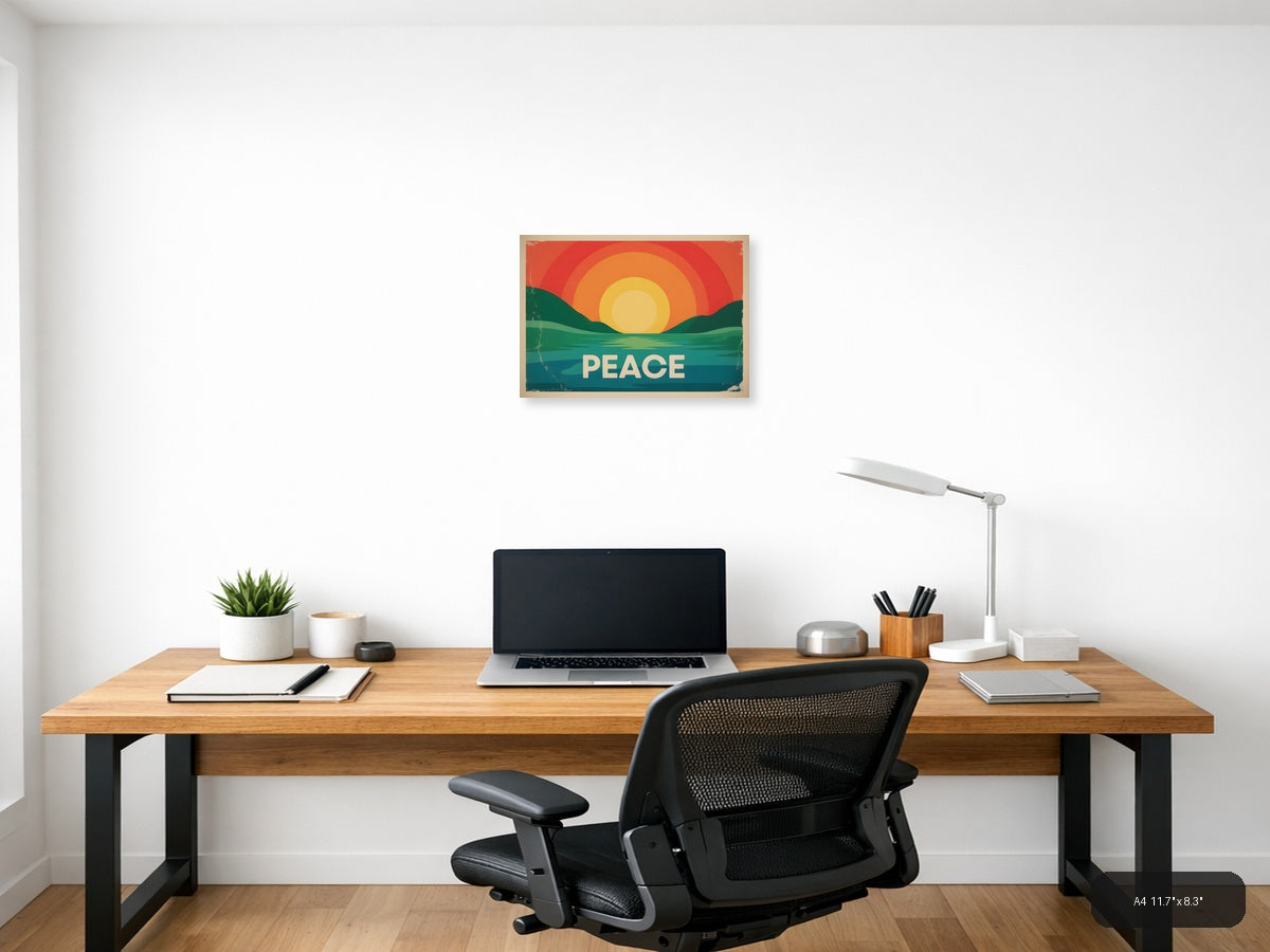Vintage Sunset Over Water Peace Landscape Wall Art — A4 / Office