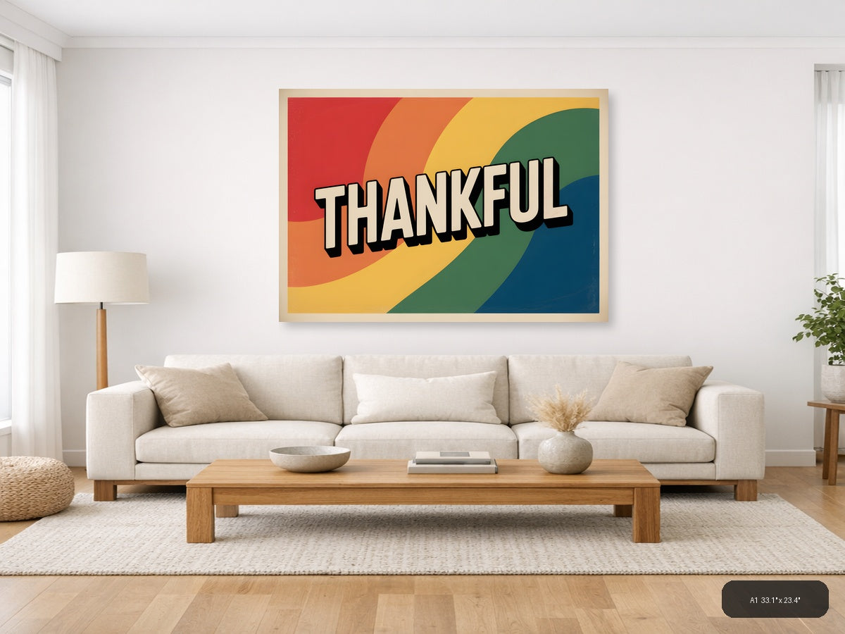 Thankful — Vintage (Landscape) Canvas Print | Vintage Wall Art | A4 A3 A2 A1 — A1 / Living Room