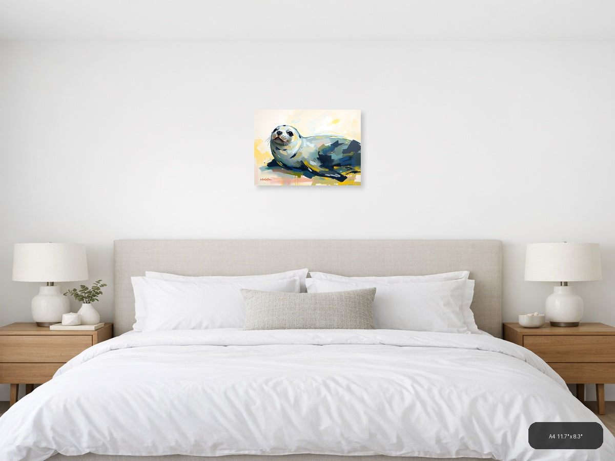 Abstract Seal Portrait with Yellow Accents Wall Art — A4 / Bedroom