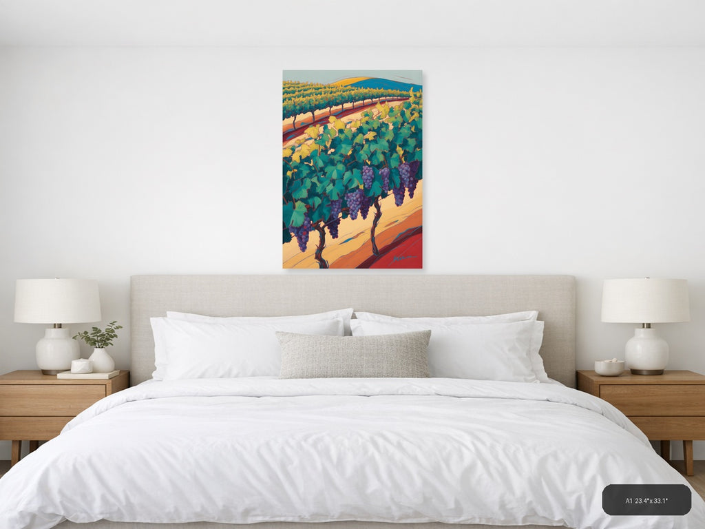 Vineyard Landscape Abstract Purple Grapes Wall Art — A1 / Bedroom