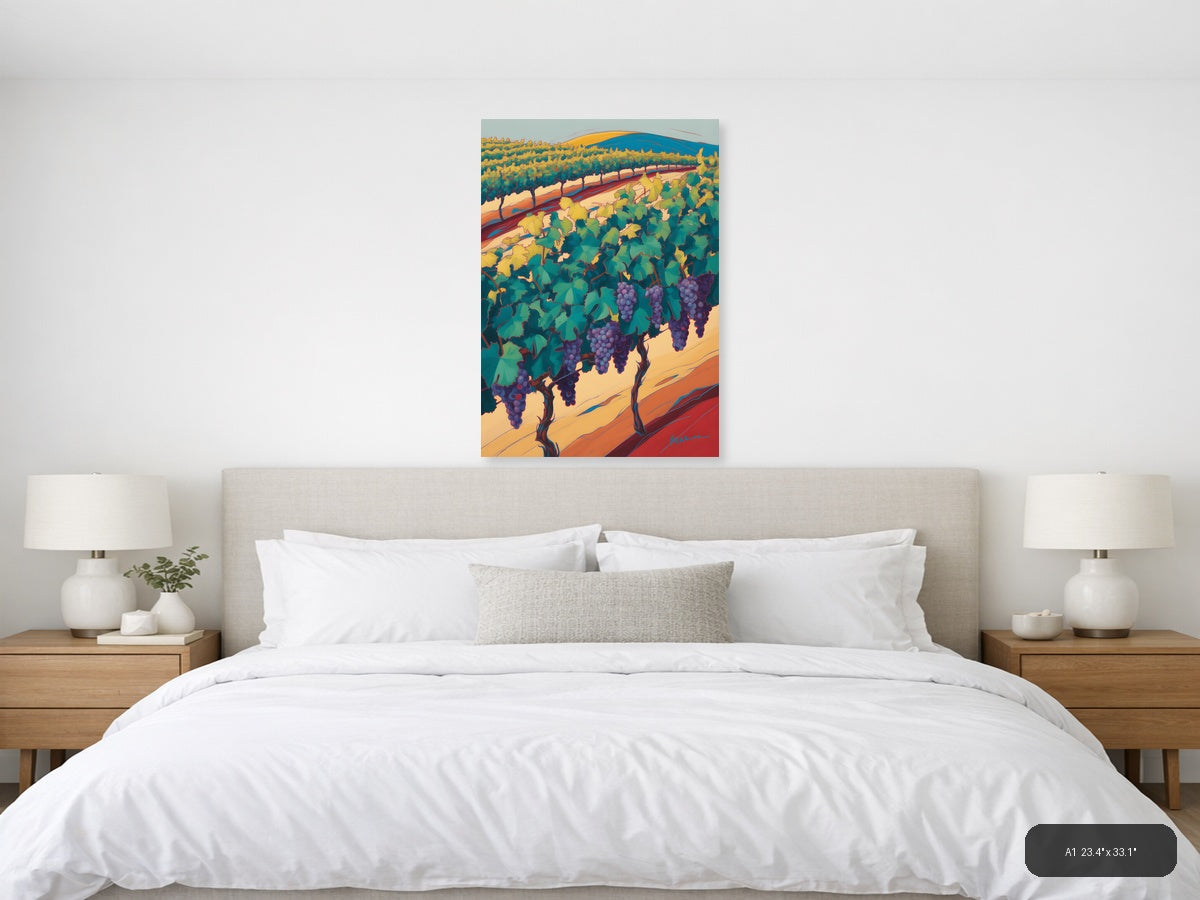 Vineyard Landscape Abstract Purple Grapes Wall Art — A1 / Bedroom
