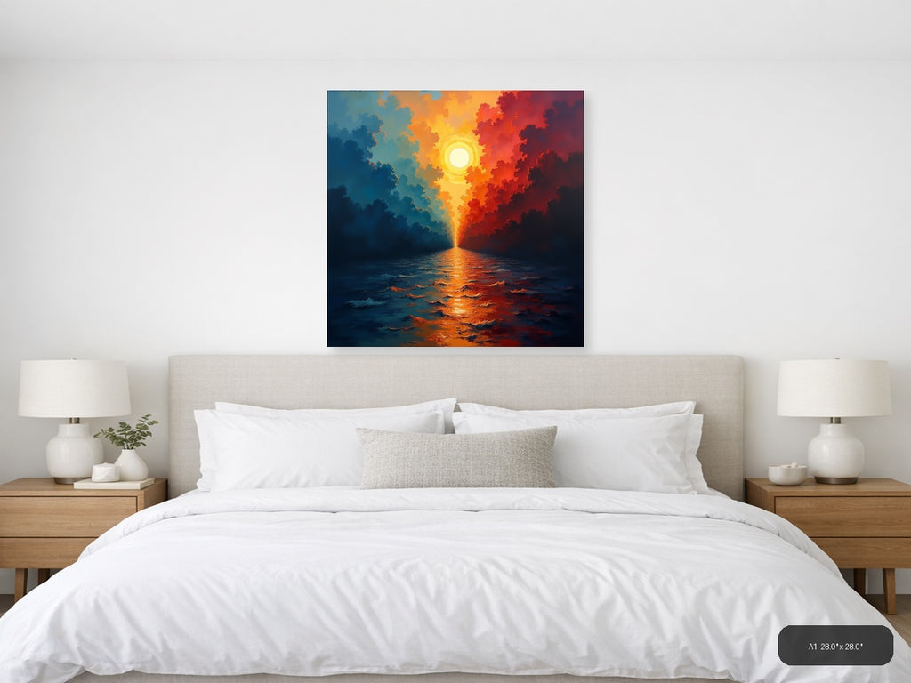 Abstract Sunrise Over Ocean - Dramatic Sky Wall Art — A1 / Bedroom
