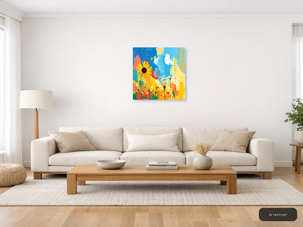 Abstract Sunflower Garden Blue Sky Wall Art — A3 / Living Room