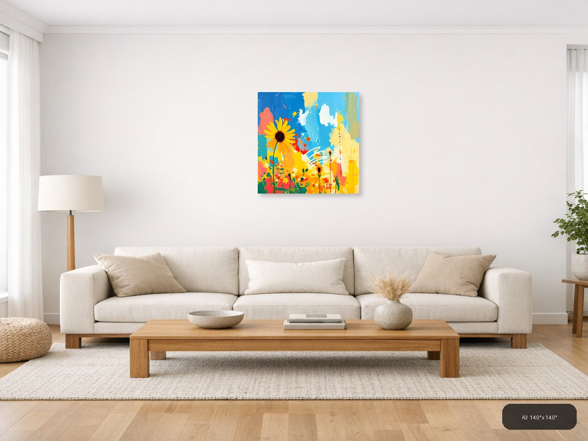 Abstract Sunflower Garden Blue Sky Wall Art — A3 / Living Room