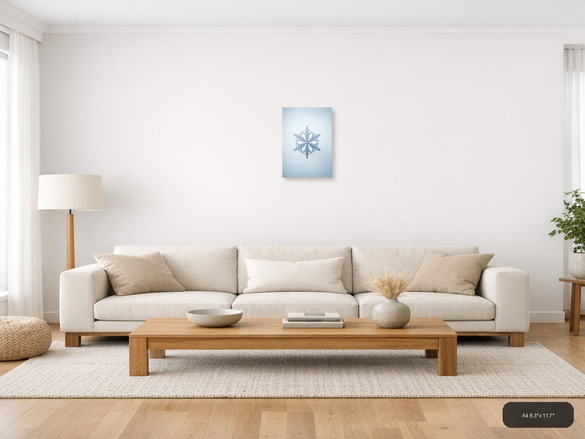 Minimalist Blue Snowflake Illustration Wall Art — A4 / Living Room