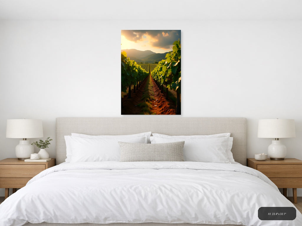 Golden Vineyard Valley Sunset Photography Wall Art — A1 / Bedroom