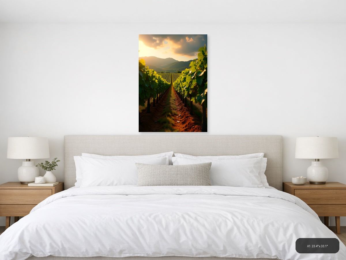 Golden Vineyard Valley Sunset Photography Wall Art — A1 / Bedroom