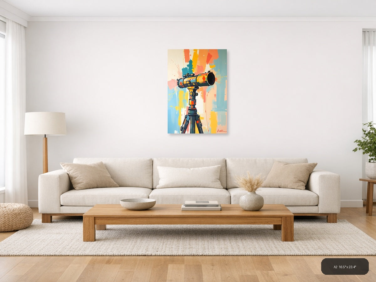 Abstract Telescope Illustration Modern Colorful Wall Art — A2 / Living Room
