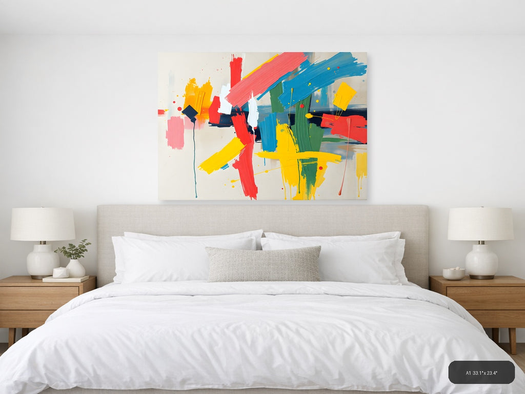 Colorful Abstract Brushstrokes & Geometric Shapes Wall Art — A1 / Bedroom