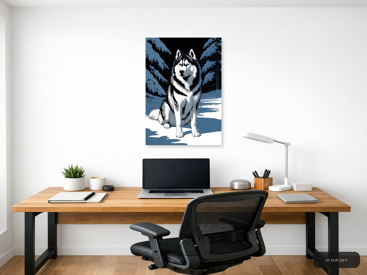 Husky in Winter Forest Snow Photography Wall Art — A1 / Office
