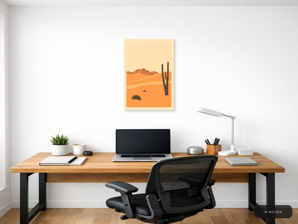 Vintage Desert Landscape with Saguaro Cactus Wall Art — A2 / Office