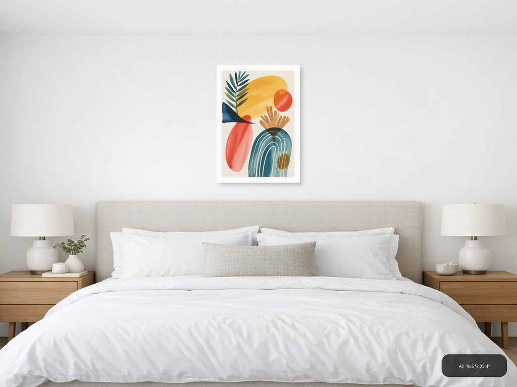 Abstract Watercolor Botanical & Geometric Wall Art — A2 / Bedroom