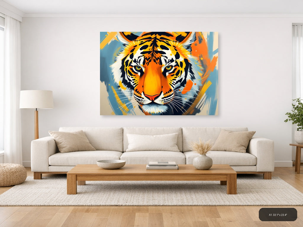Abstract Tiger Face Portrait Modern Colorful Wall Art — A1 / Living Room