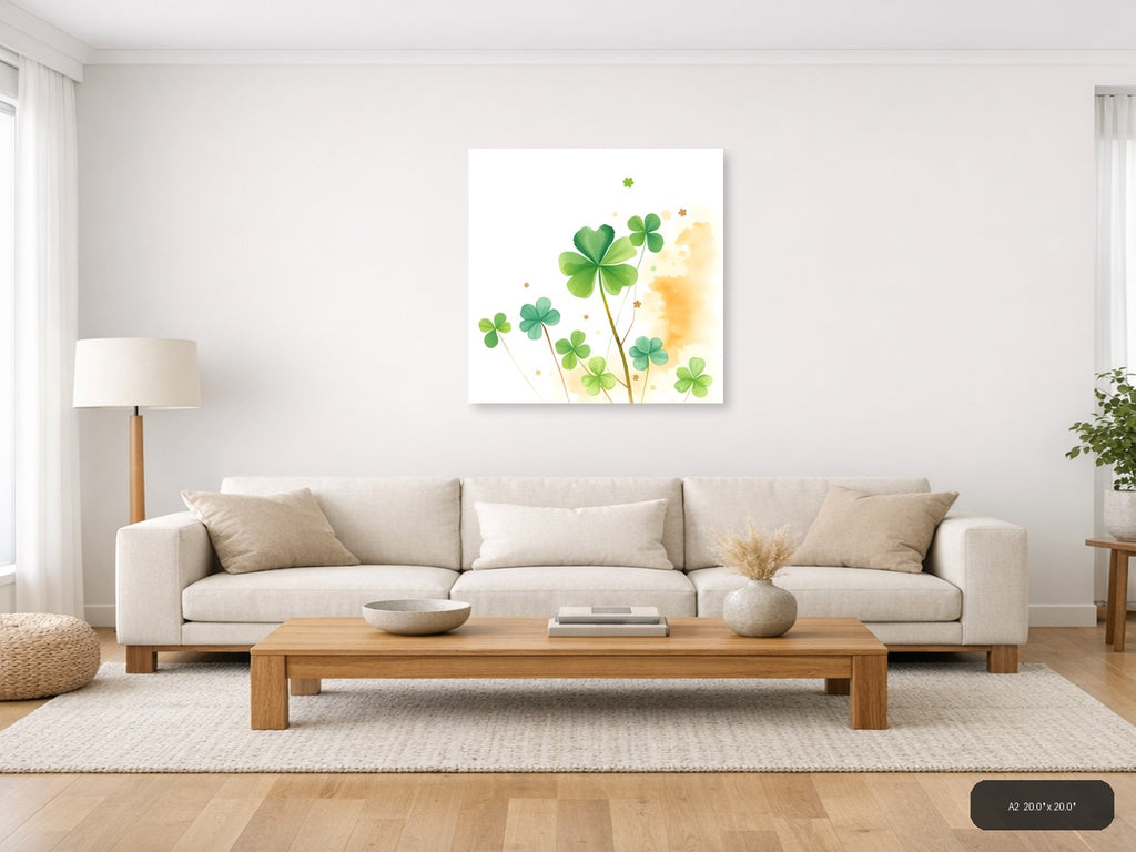 Four Leaf Clovers Watercolor Green Wall Art — A2 / Living Room