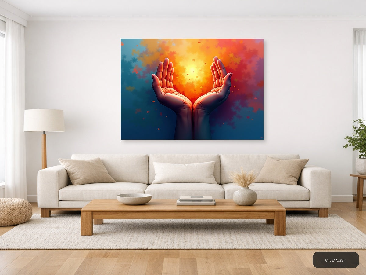 Glowing Hands Abstract Light Burst Modern Wall Art — A1 / Living Room