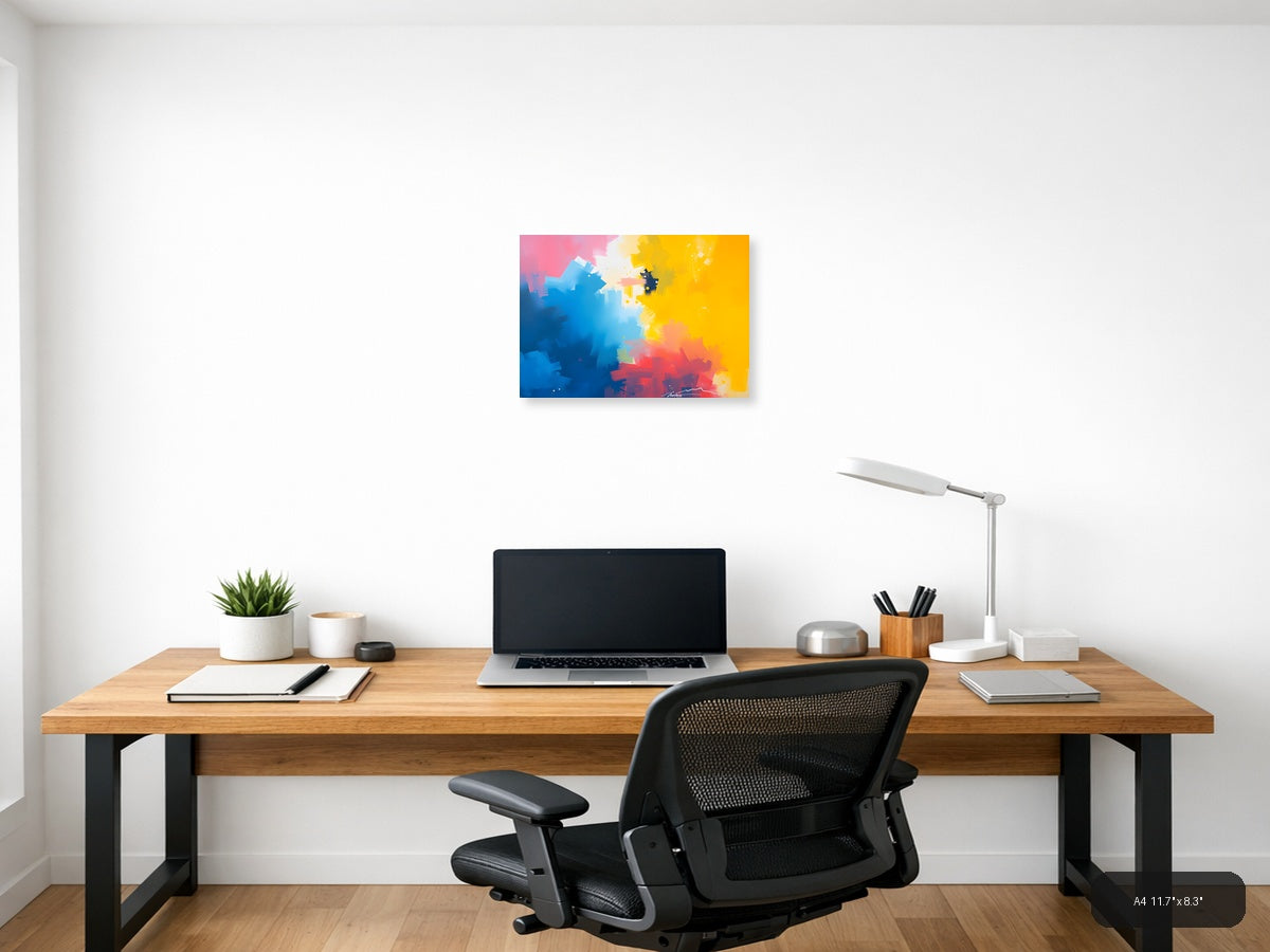 Blue Yellow Red Abstract Brushstrokes Modern Wall Art — A4 / Office