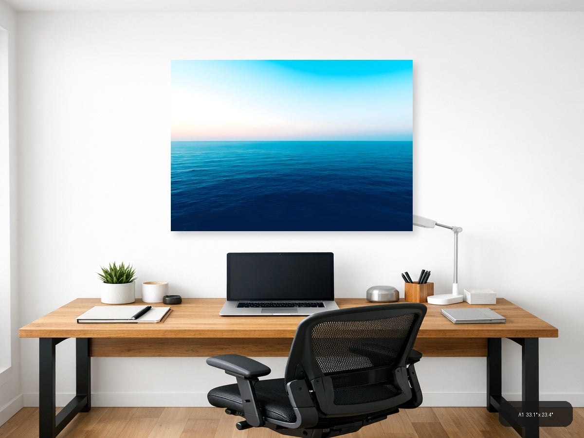 Minimalist Ocean Horizon Blue Water Wall Art — A1 / Office