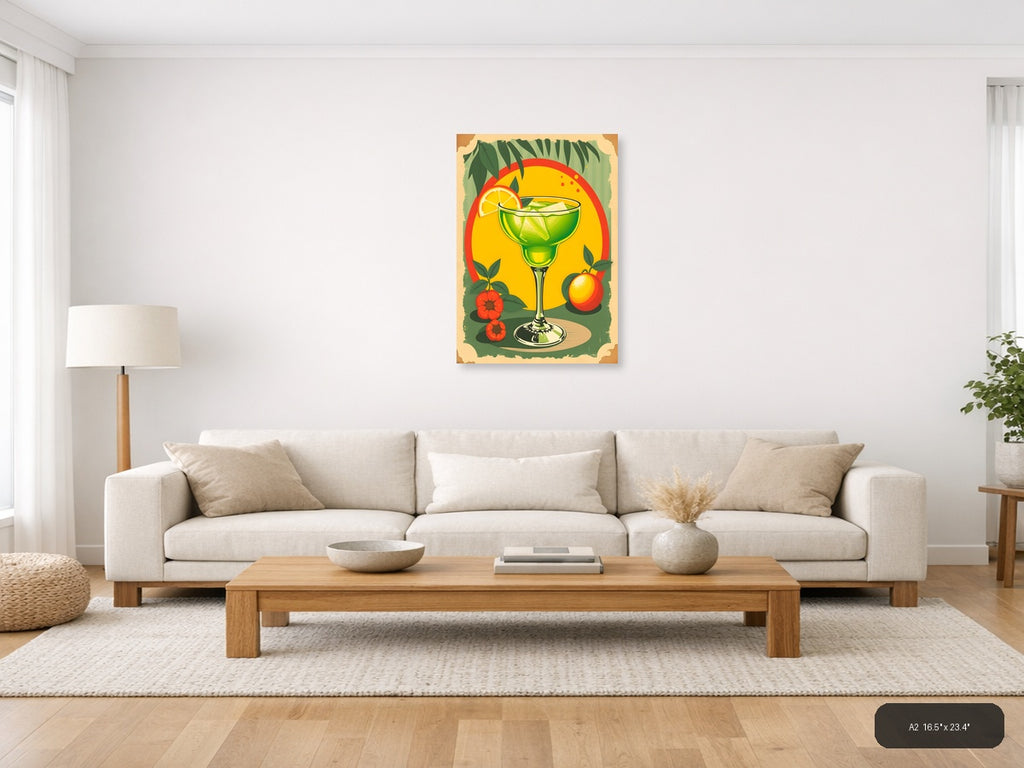 Vintage Margarita Cocktail with Citrus Fruits Wall Art — A2 / Living Room