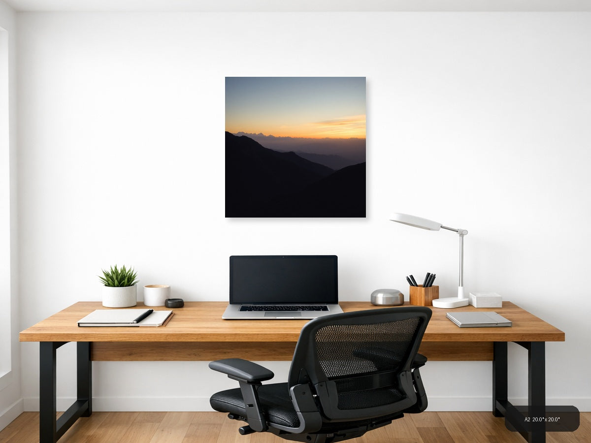 Mountain Sunset Silhouette Minimalist Wall Art — A2 / Office