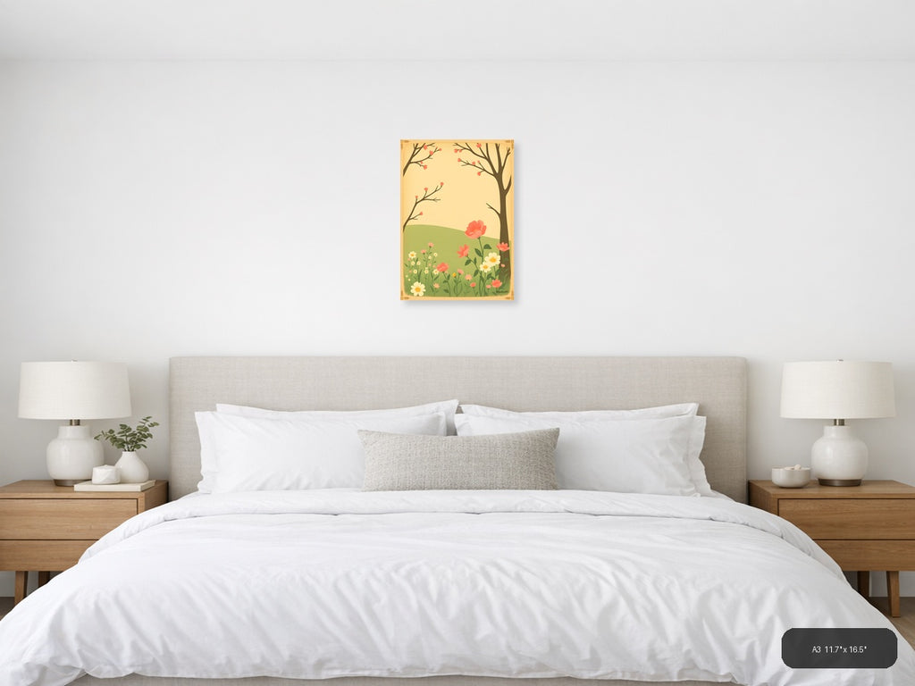Vintage Spring Garden with Blooming Trees Wall Art — A3 / Bedroom