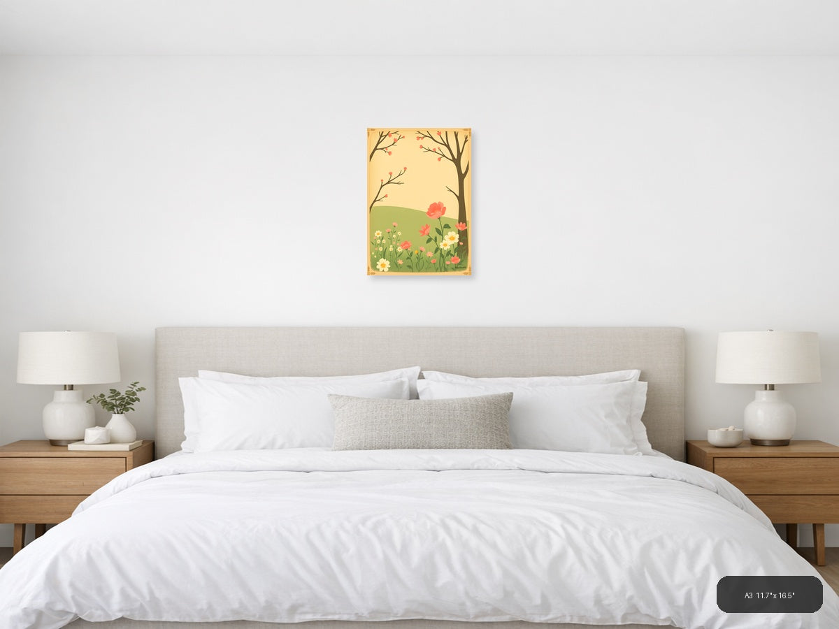 Vintage Spring Garden with Blooming Trees Wall Art — A3 / Bedroom