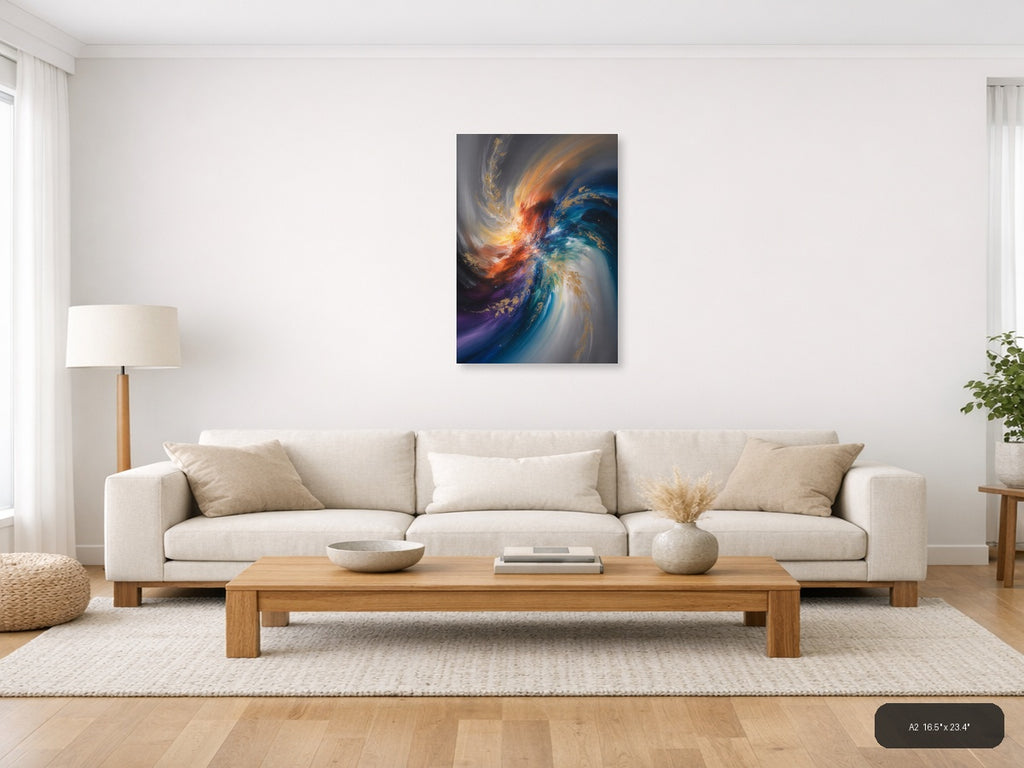 Abstract Cosmic Swirl with Gold Accents Wall Art — A2 / Living Room
