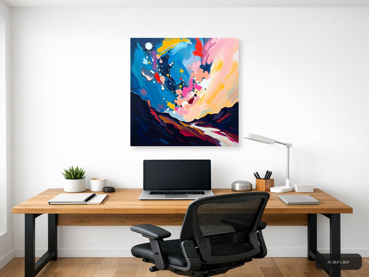 Abstract Colorful Landscape with Moon - Modern Wall Art — A1 / Office