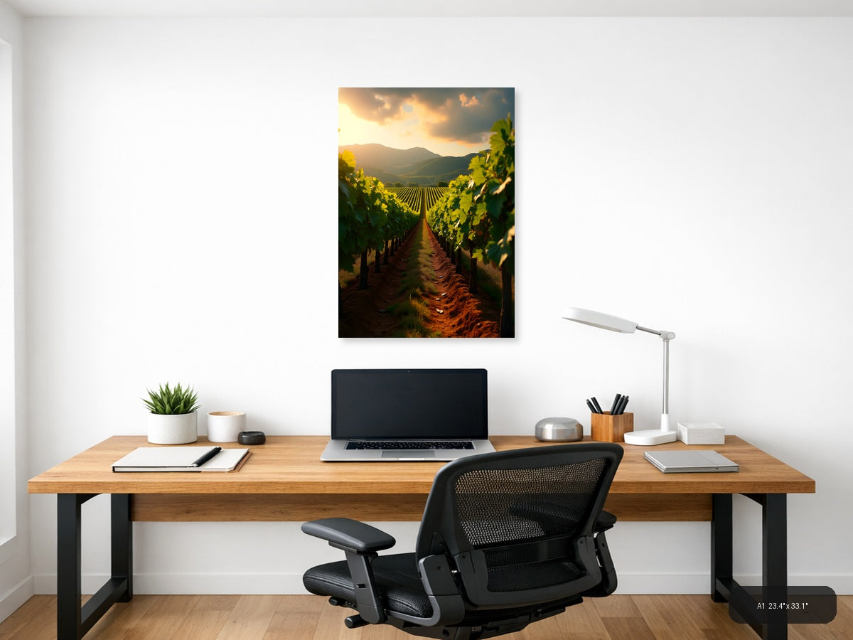 Golden Vineyard Valley Sunset Photography Wall Art — A1 / Office