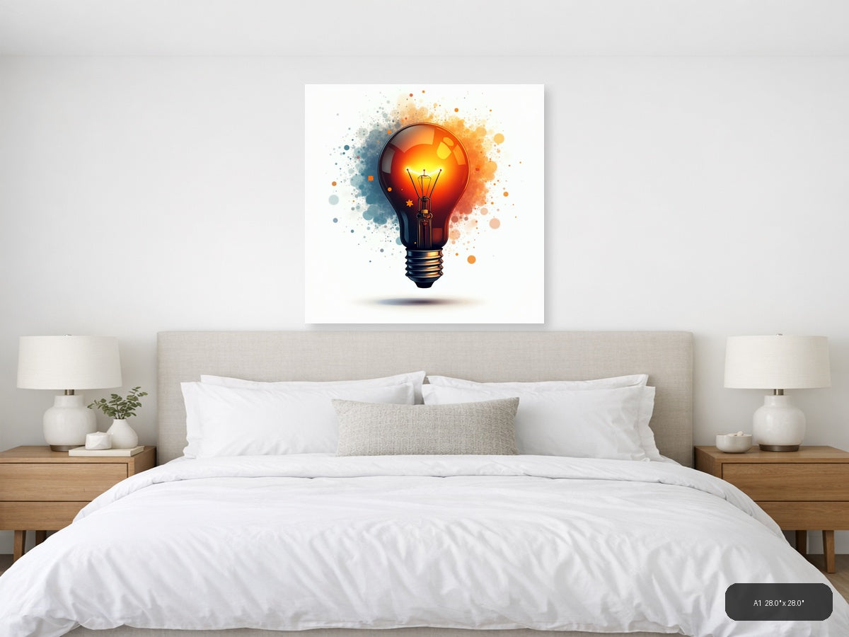 Glowing Lightbulb Abstract Watercolor Wall Art — A1 / Bedroom