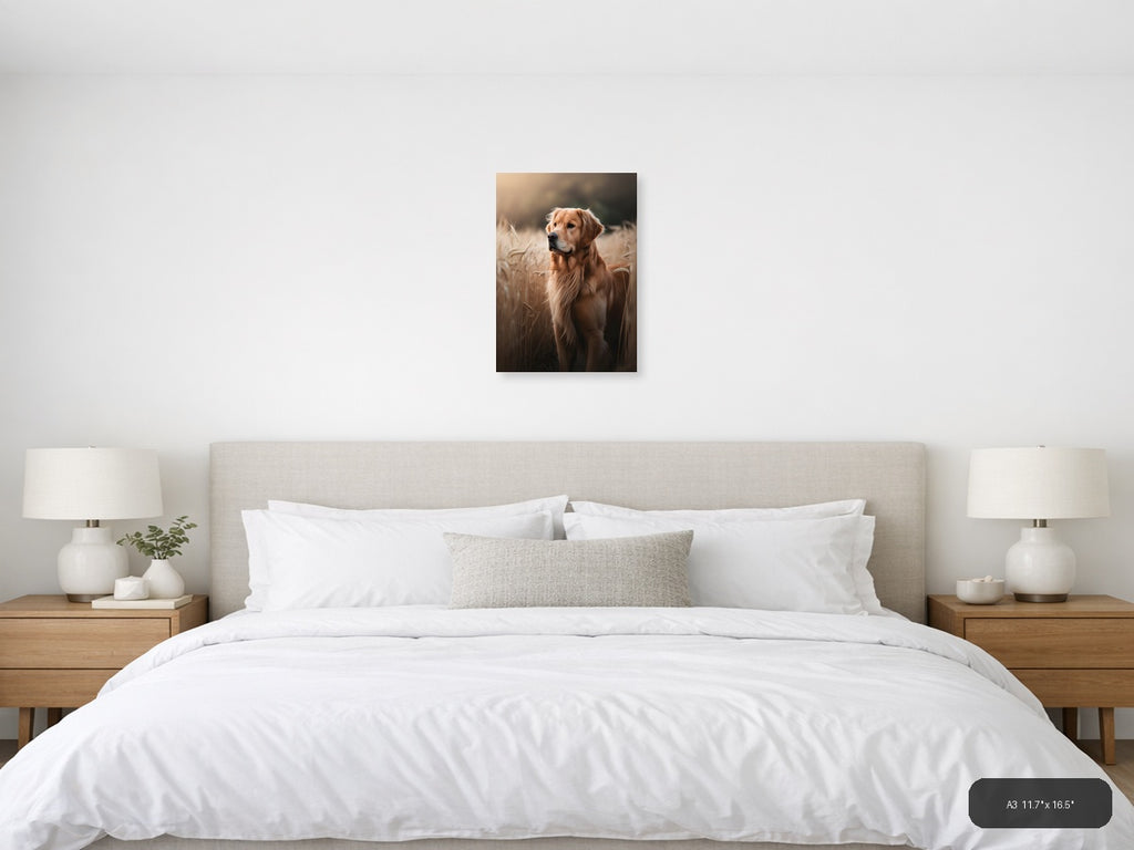 Golden Retriever in Wheat Field Photography Wall Art — A3 / Bedroom