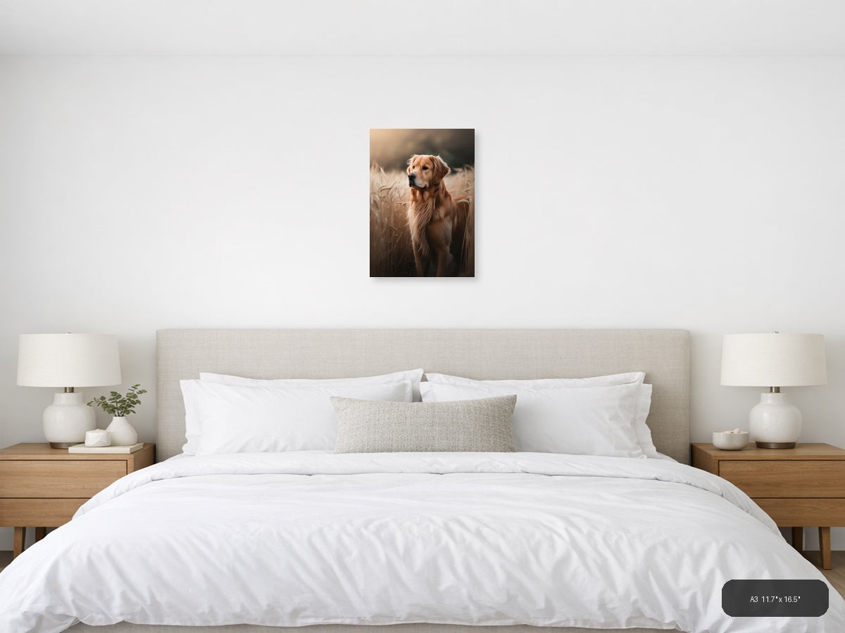 Golden Retriever in Wheat Field Photography Wall Art — A3 / Bedroom