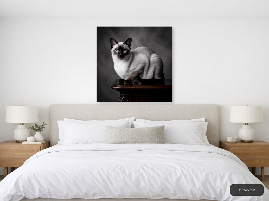 Siamese Cat Portrait with Blue Eyes Photography Wall Art — A1 / Bedroom