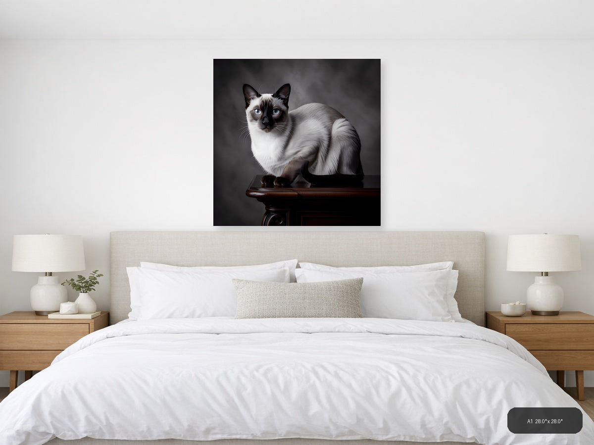 Siamese Cat Portrait with Blue Eyes Photography Wall Art — A1 / Bedroom