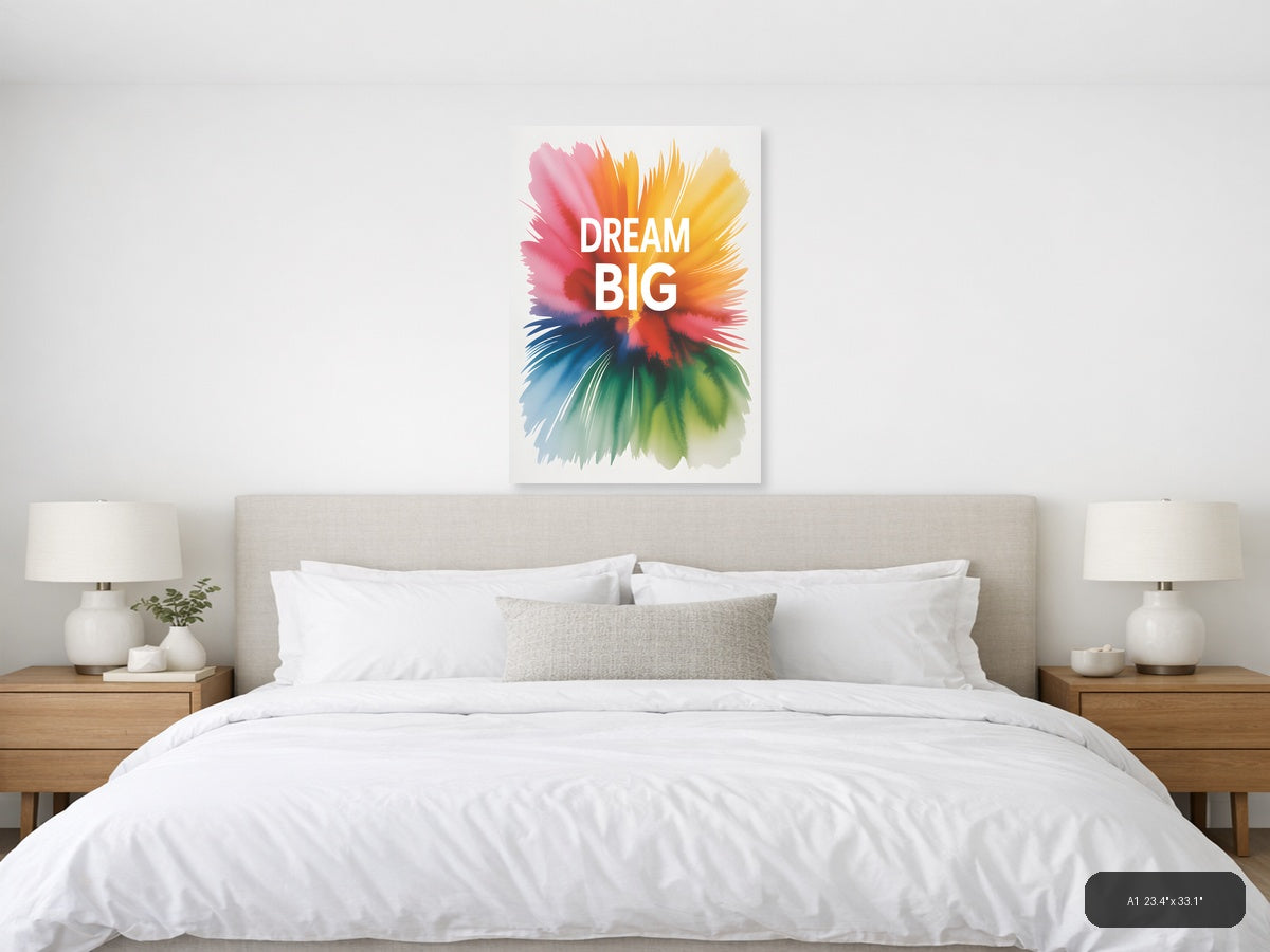 Dream Big Watercolor Burst Motivational Wall Art — A1 / Bedroom