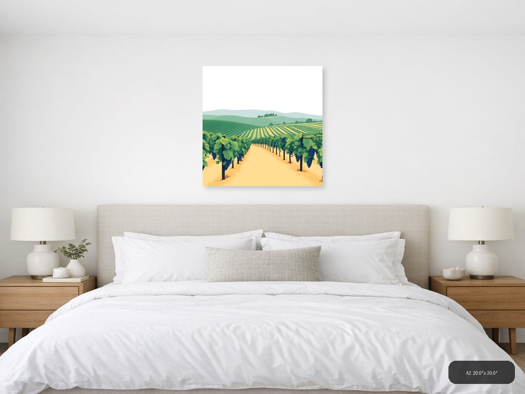 Minimalist Vineyard Landscape with Blue Grapes Wall Art — A2 / Bedroom