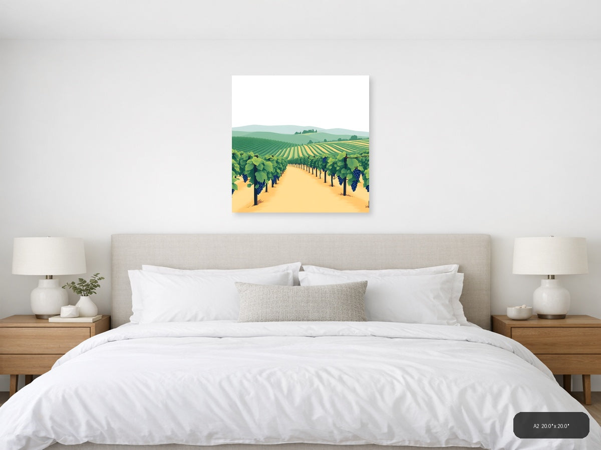Minimalist Vineyard Landscape with Blue Grapes Wall Art — A2 / Bedroom