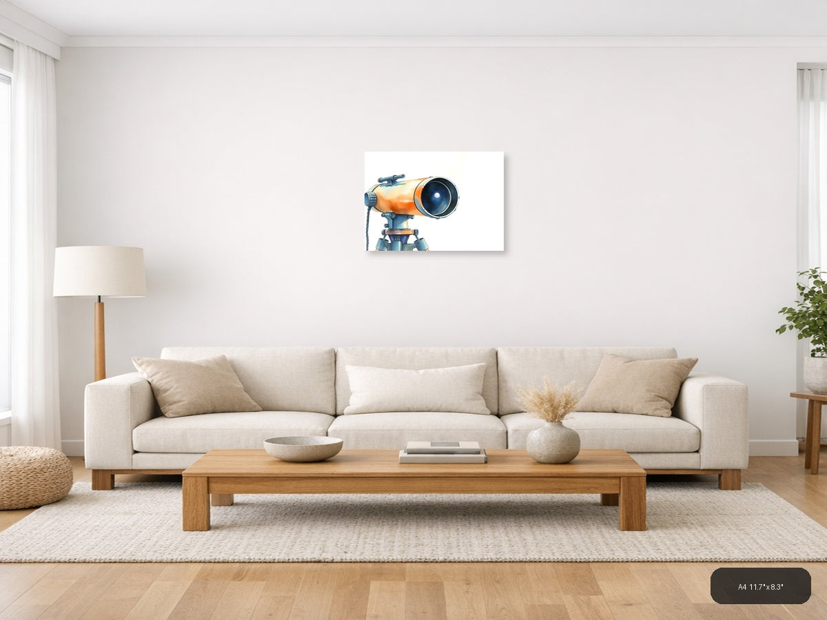 Vintage Telescope Watercolor Illustration Wall Art — A4 / Living Room