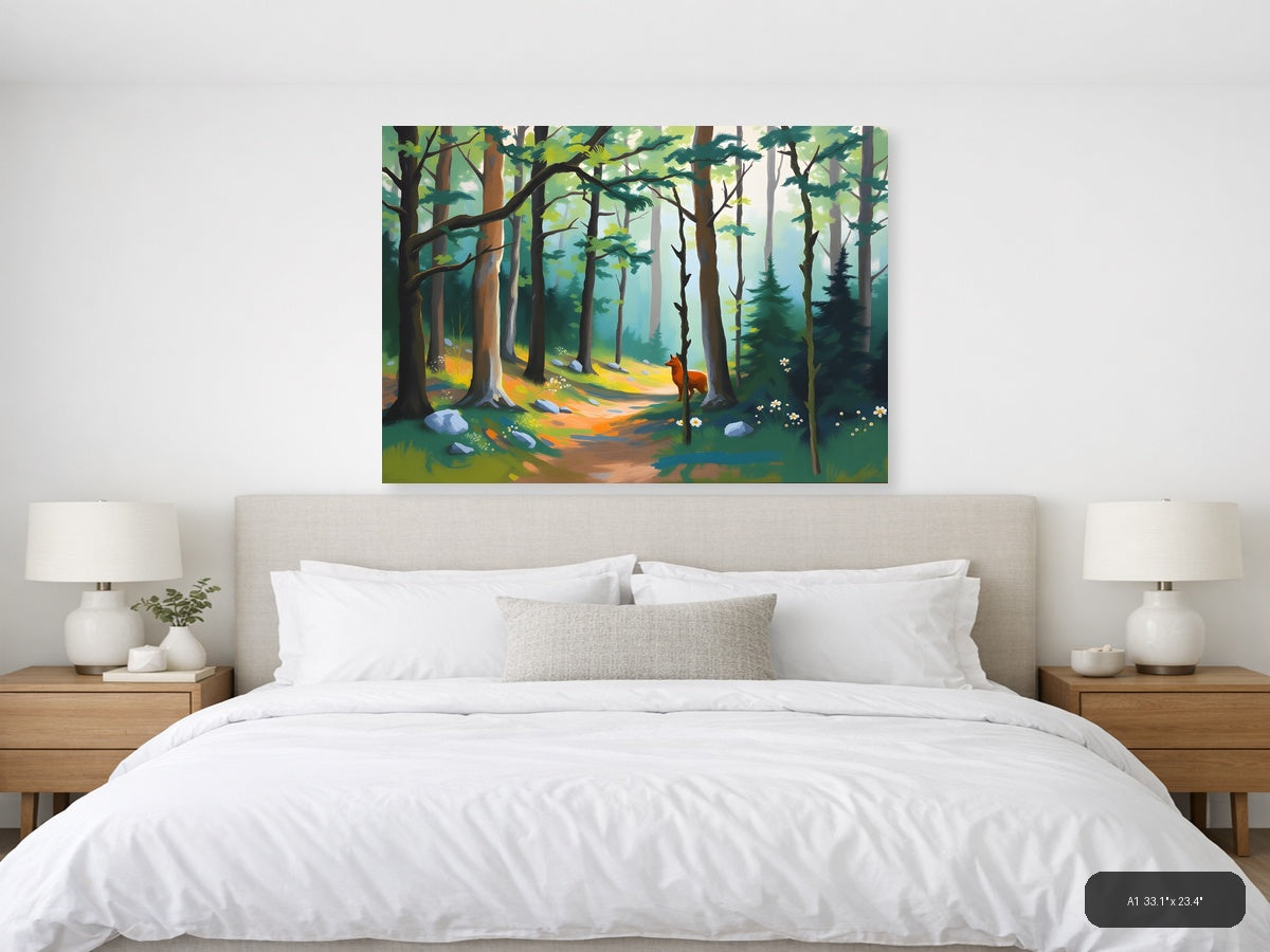 Forest Path with Fox - Modern Landscape Wall Art — A1 / Bedroom