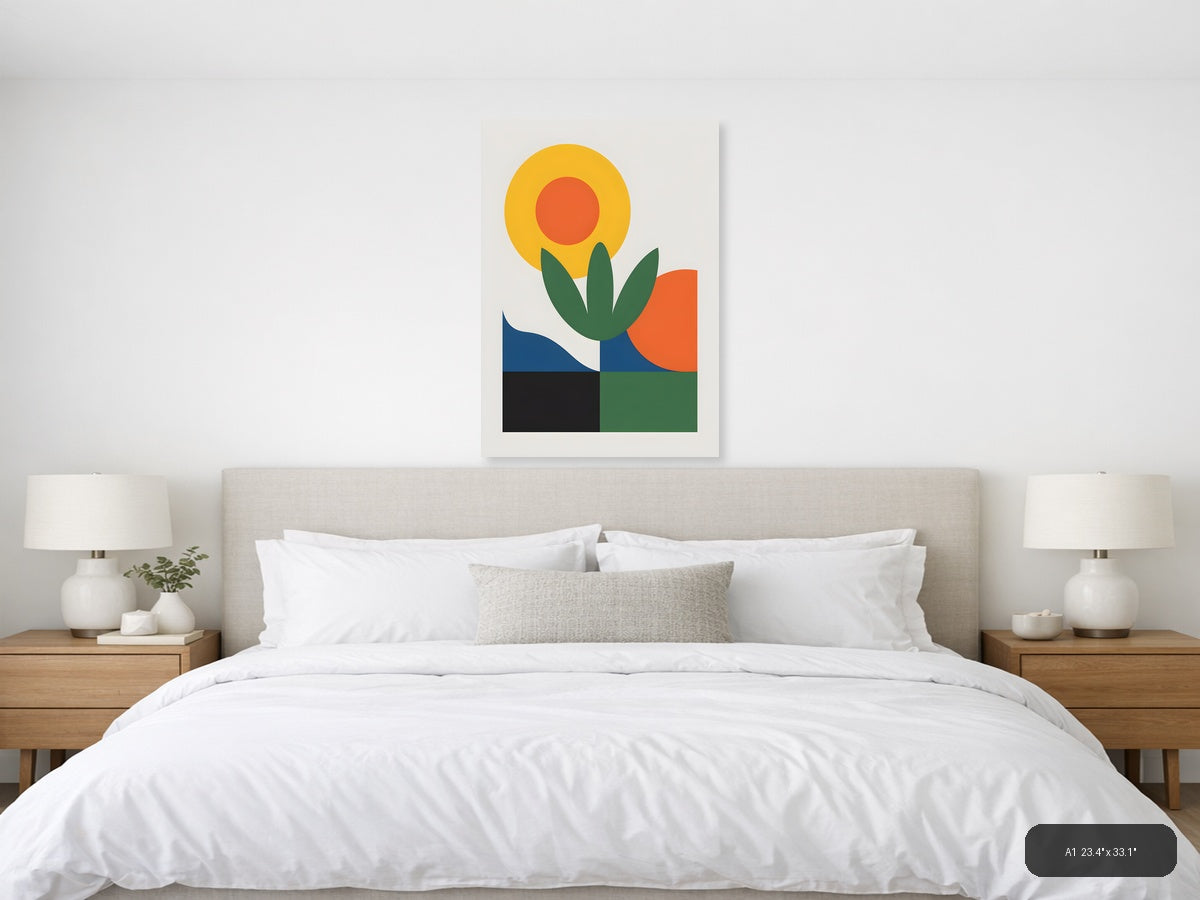 Minimalist Flower with Sun and Landscape Wall Art — A1 / Bedroom