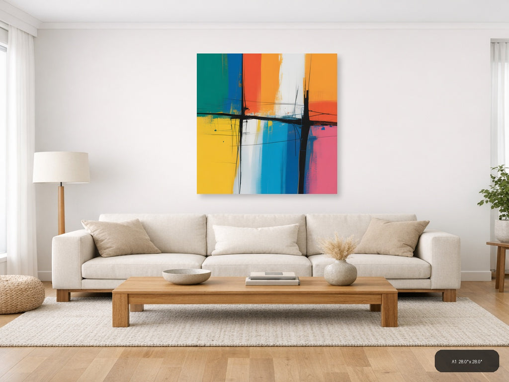 Colorful Abstract Grid Cross Pattern Modern Wall Art — A1 / Living Room